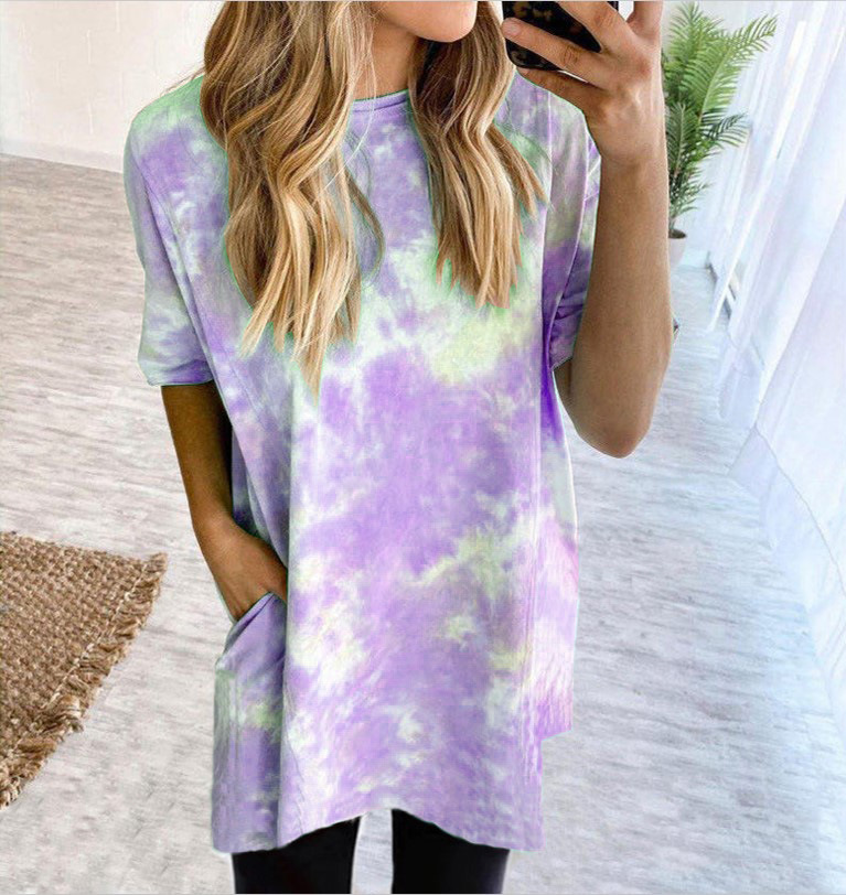 Short-Sleeved Loose Gradient Color Printed Dress NSYHY107487