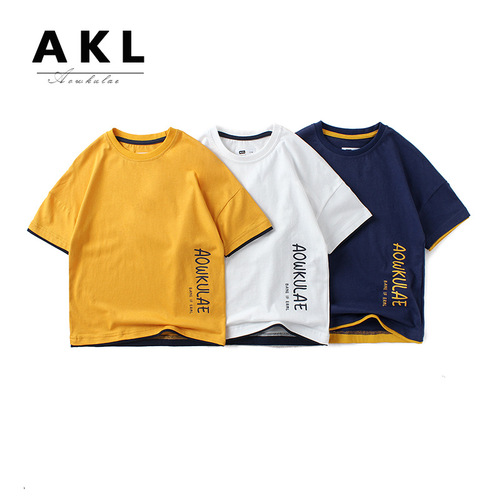 Summer Korean style new children's clothing children's T-shirts medium and large children's pure cotton trendy brand printed tops boys' short-sleeved T-shirts wholesale