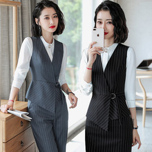 春夏新款职业装条纹马甲女收银员套装短款韩版银行工作服酒店正装