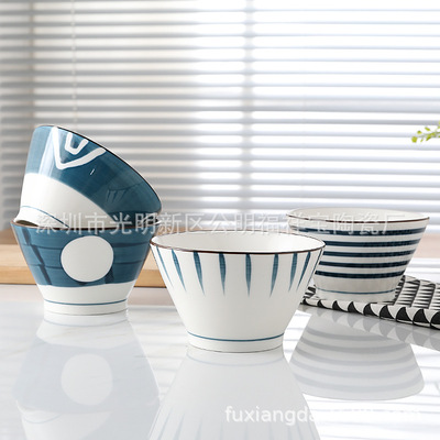 网红抖音日式手绘釉下彩陶瓷碗饭碗家用泡面碗碟盘子创意餐具套装