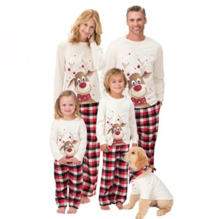 70g Weight Long Sleeve Sleeve Length Family Look Reindeer Printing Pant Co-ord Set T-shirt Two-Piece Sets