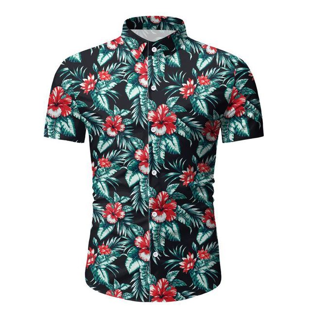 Men’s Lapel Casual Short Sleeve slim Floral Shirt