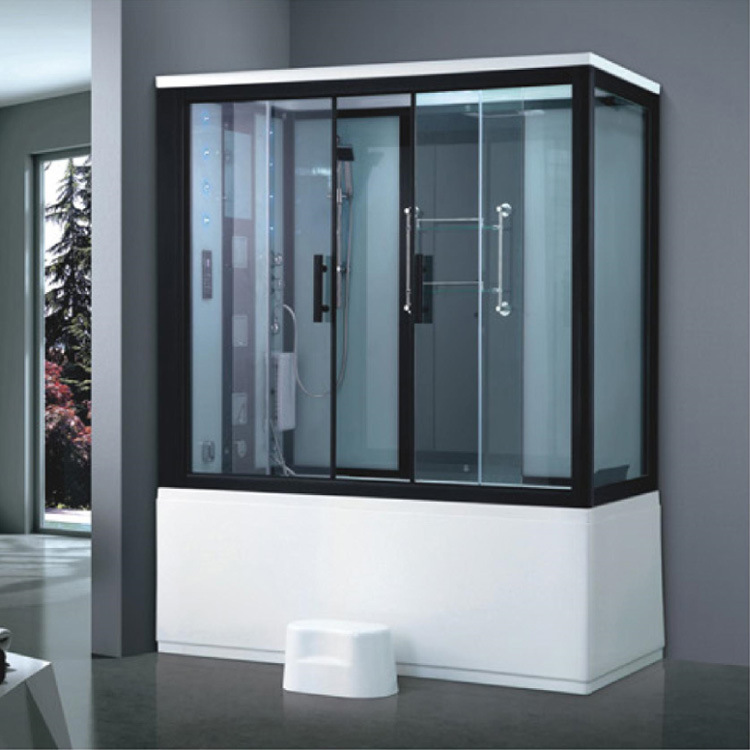 Sala de vapor integrada de 1,8 m con ducha de bañera sala de vapor húmeda sala de vidrio negro integrado 1,85 M