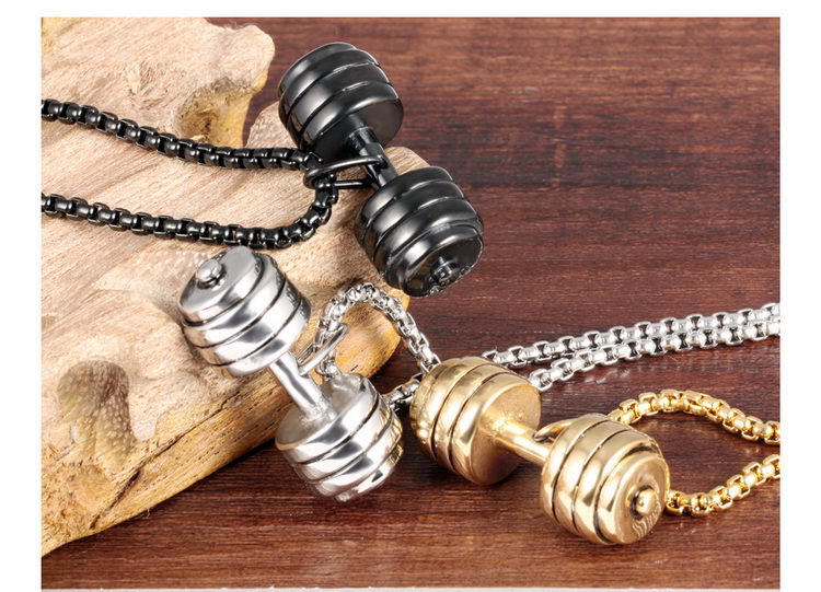53g Weight Pendant Necklace Classification 1 Piece Quantity 1 Piece Punk Dumbbell Titanium Steel Plating Pendant Necklace