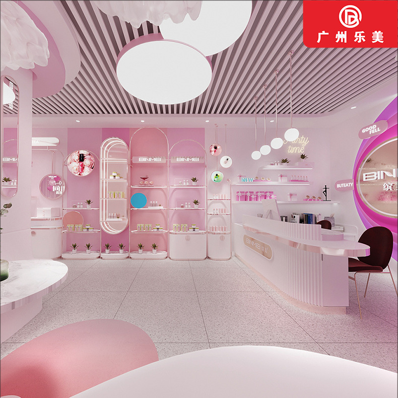 厂家直销品牌化妆品展示柜直播间彩妆柜台中岛柜木质口红彩妆展柜