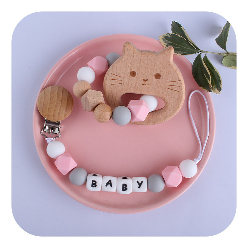 Nuevo bebé DIY creativo chupete cadena nombre personalizado haya Mickey animal de dibujos animados juguete mordedor chupete cadena