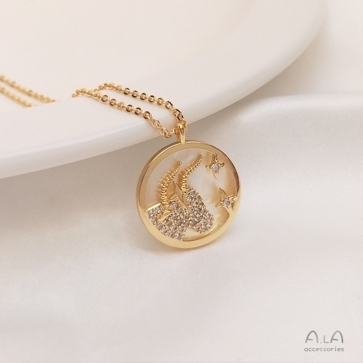 1 Piece Diameter 15.5-15.8 Copper Shell Zircon 14K Gold Plated Round Constellation Polished Pendant display picture 2