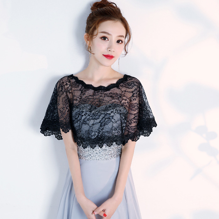 Bridal shawl women's thin lace blouse summer and autumn dress cape outer wear small coat wedding red off-shoulder Bridal shawl women's thin lace blouse summer and autumn dress cape outer wear small coat wedding red off-shoulder