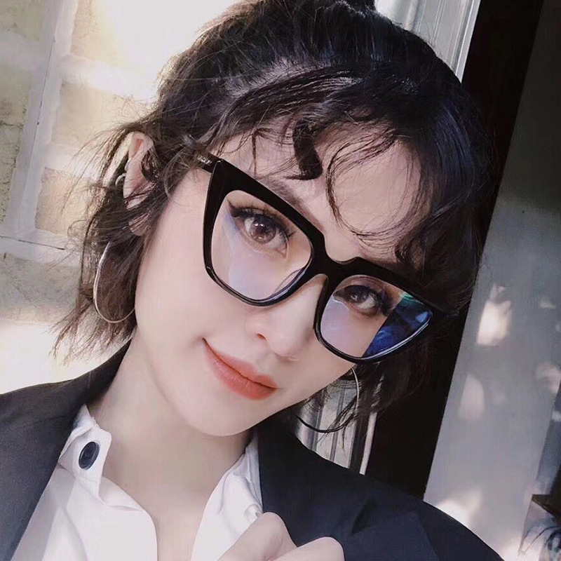 New women's fashion cat's eye frame European and American net red street flat lens trend anti blue light glasses F2001