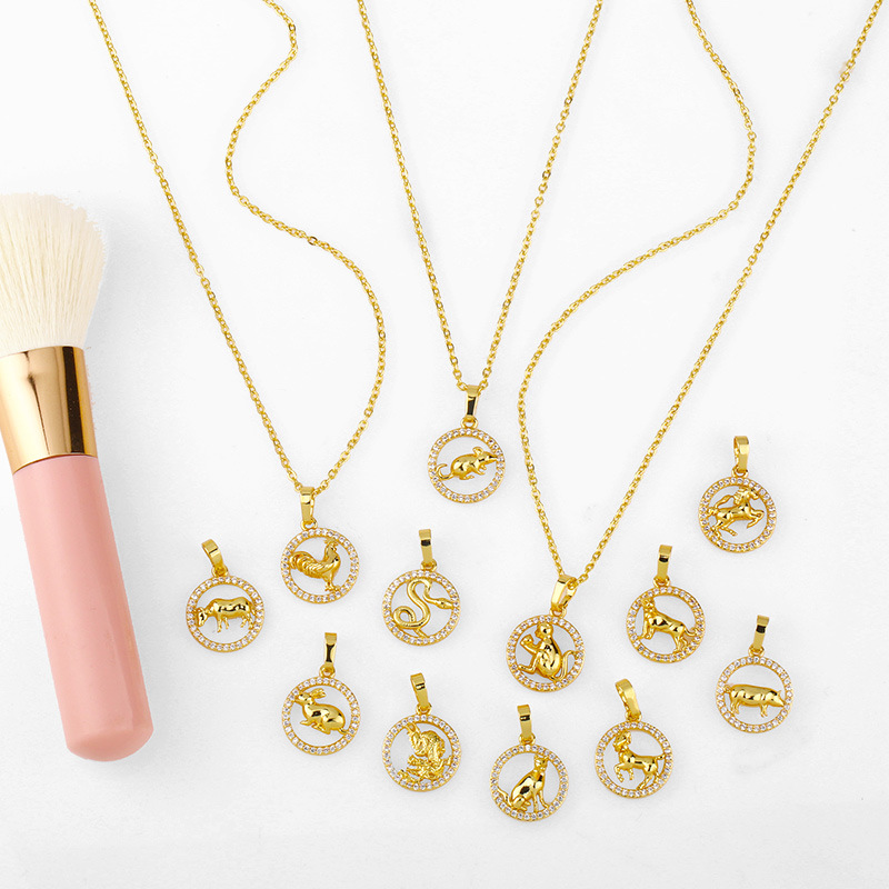 Chinese style 12 zodiac pendant simple diamond animal necklace