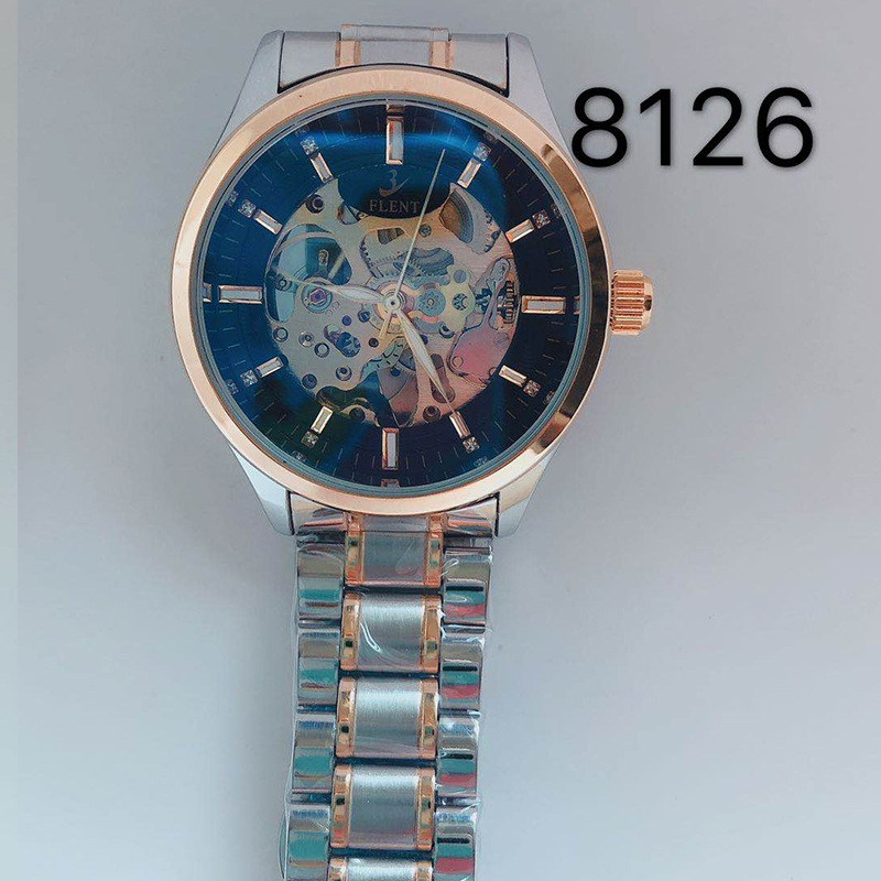 Nueva moda FLENT reloj mecánico de los hombres correa de acero reloj mecánico automático de negocios Flying Wave 8126