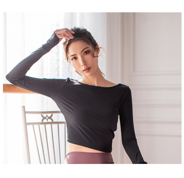 solid color high elastic back hollow long-sleeved sports top NSZHE54176