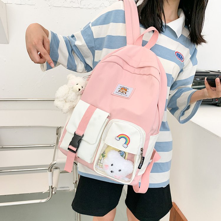 Korean Student Hit Color Backpack Soft School Bag display picture 118