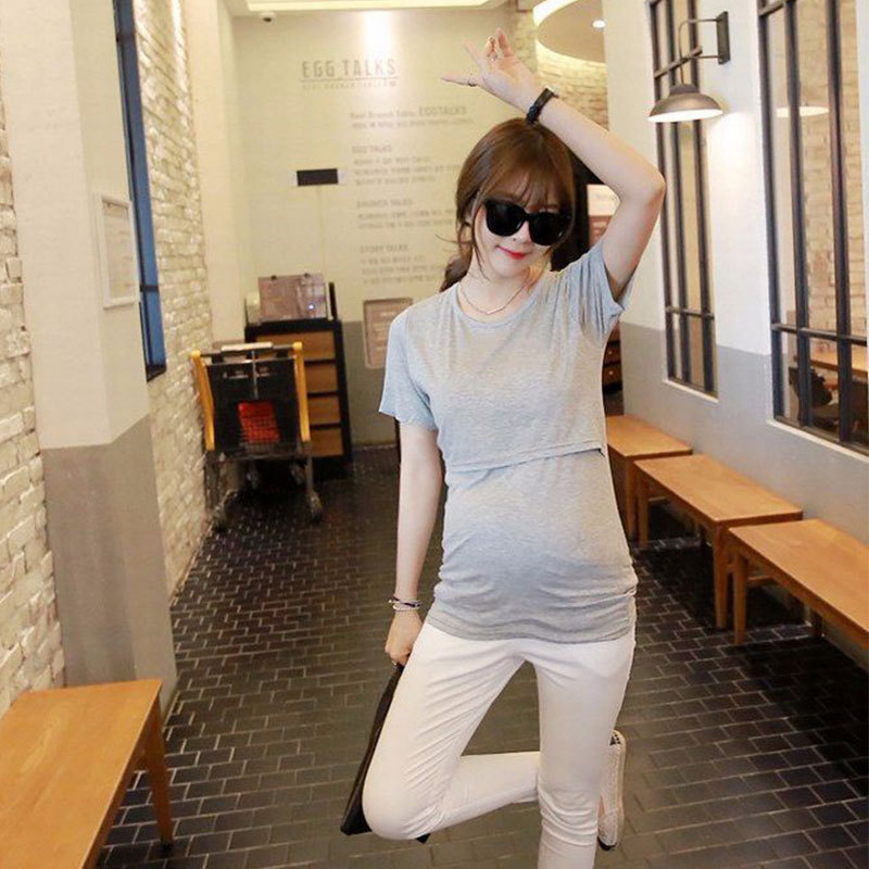 Summer New Maternity Nursing Clothes Modal Short-sleeved T-shirt Feeding Top Casual Maternity Nursing T-shirt