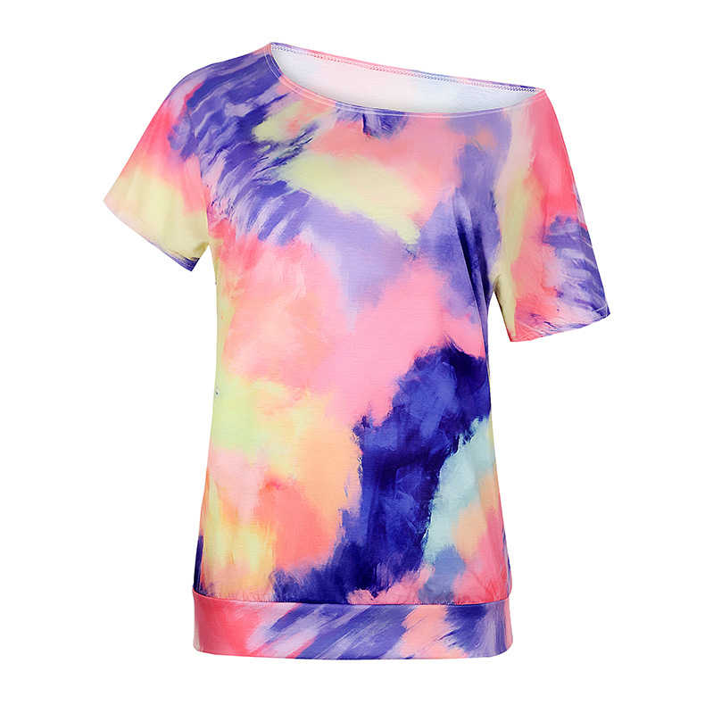 camiseta holgada de manga corta con estampado tie-dye para mujer NSKX8450