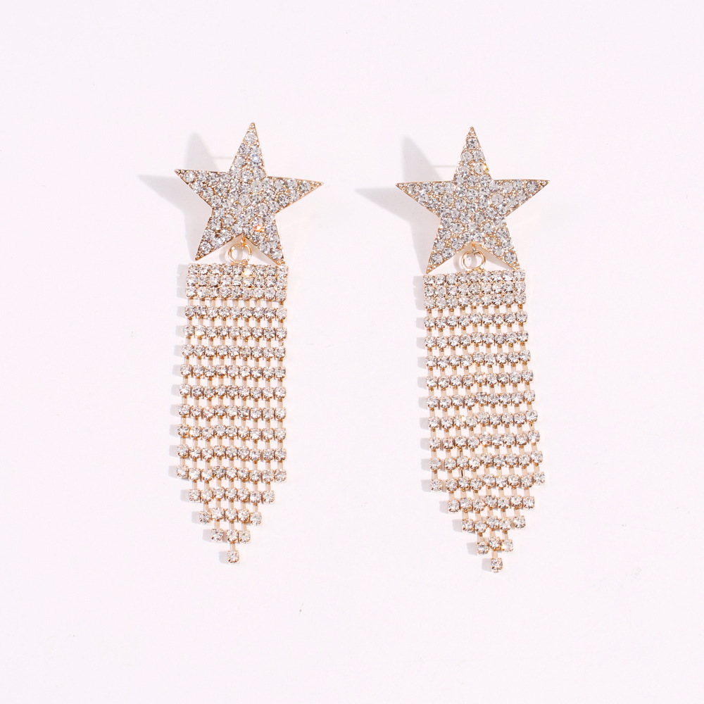 Joyería Geométrica Estrella Aretes Largos De Borla Banquete De Moda Salvaje Pendientes De Diamantes Completos display picture 5