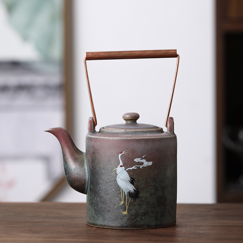 Ruihe Chengxiang Crane Pot Kiln-changed Coarse Pottery Tea Set Single Pot Cold Water Kettle Vintage Simple Teapot Crane Old-fashioned Pot Ruihe Chengxiang Crane Pot Kiln-changed Coarse Pottery Tea Set Single Pot Cold Water Kettle Vintage Simple Teapot Crane Old-fashioned Pot