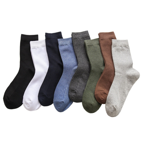 Manufacturer wholesale socks men's mid-calf socks solid color new vertical strip combed cotton socks sweat-absorbent casual versatile business socks