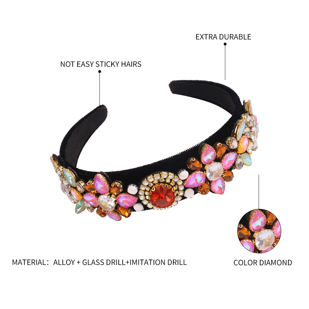 New Baroque Colored Diamond Hair Hoop Headband Palace Style Luxury Jewelry Fashion Show Hair Accessories Women display picture 2