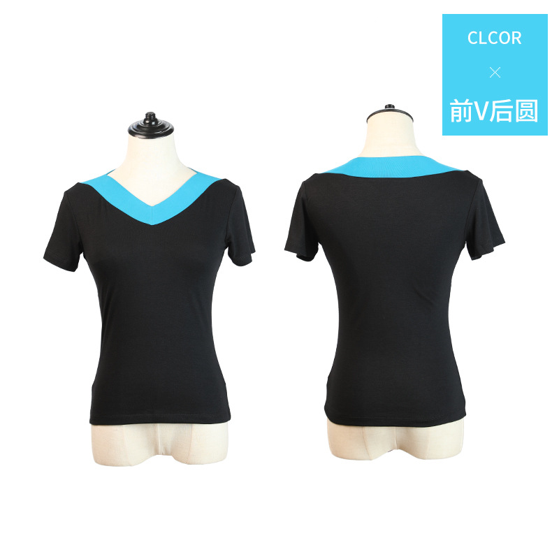 Ropa de baile cuadrada de mediana edad y ancianos con cuello en V para mujer nueva camiseta modal ropa de baile ropa de práctica de manga corta