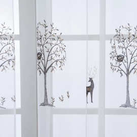 跨境新品发财树小鹿绣花窗纱透明刺绣纱帘客厅卧室窗帘 可