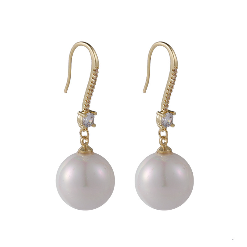 Aretes Coreanos De Perlas Grandes Con Micro Incrustaciones De Circonitas display picture 4