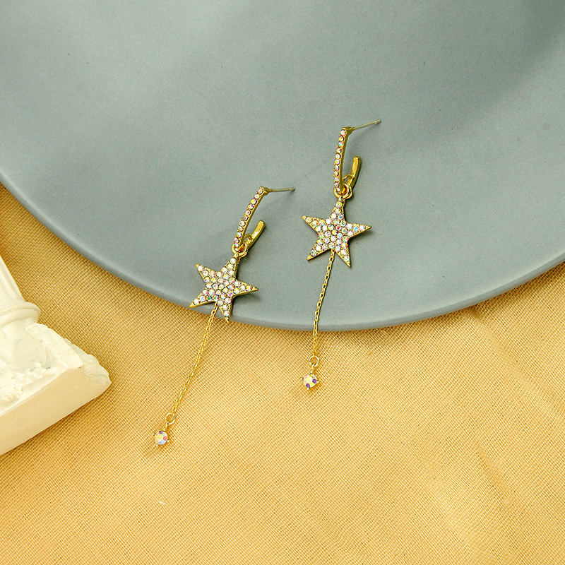 Korean S925 Fashion Diamond Silver Earrings Wild Long Section Super Fairy Star Earrings Wholesale Nihaojewelry display picture 5