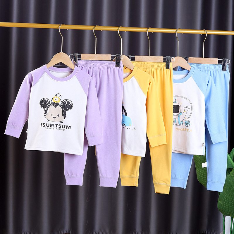 Autumn and winter Warm Cashmere children No trace keep warm Underwear suit Small molecules Self heating Home Furnishings pajamas Two piece set