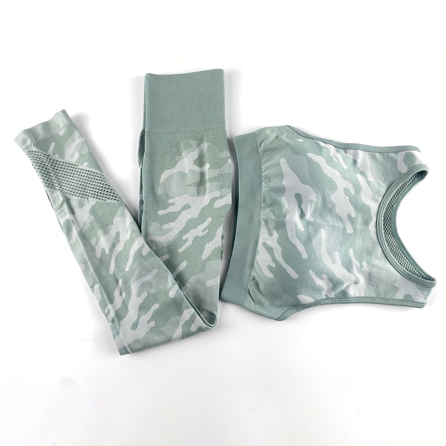 seamless knit camouflage yoga suit two-piece set NSLX9018
