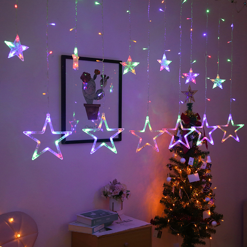 LED estrella lámpara cortina red habitación decoración de Navidad dormitorio estrella de cinco puntos lámpara de color lámpara de cadena de luces de estrella