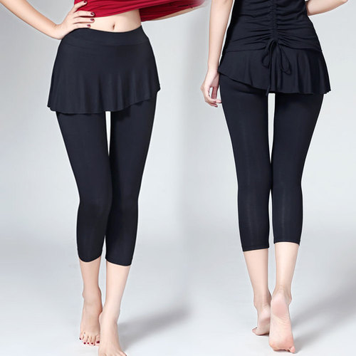 Women's Adult Modal Dance Tights with Elastic Latin Dance Tights False Two-Piece Tight Training Skirt Pants