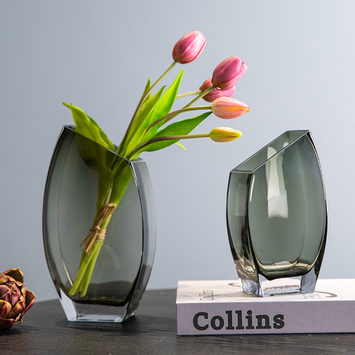 Creative Geometry Oblique Corner Square Transparent Glass Vase Nordic Luxury Soft Decoration Sample Room Decorative Item Fresh Flower Flower Arrangement 