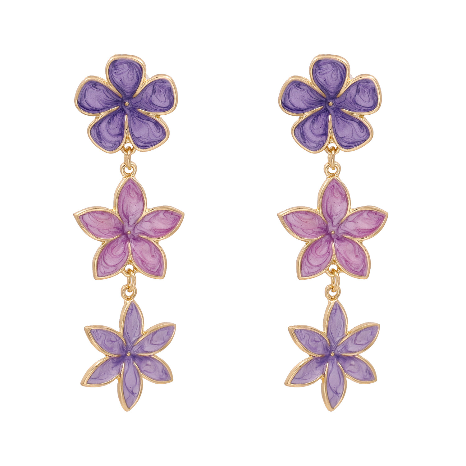 Fashion Retro Lilac Oil Drop Flower Earrings Three Earrings Personalized Earrings Wholesale Nihaojewelry display picture 9