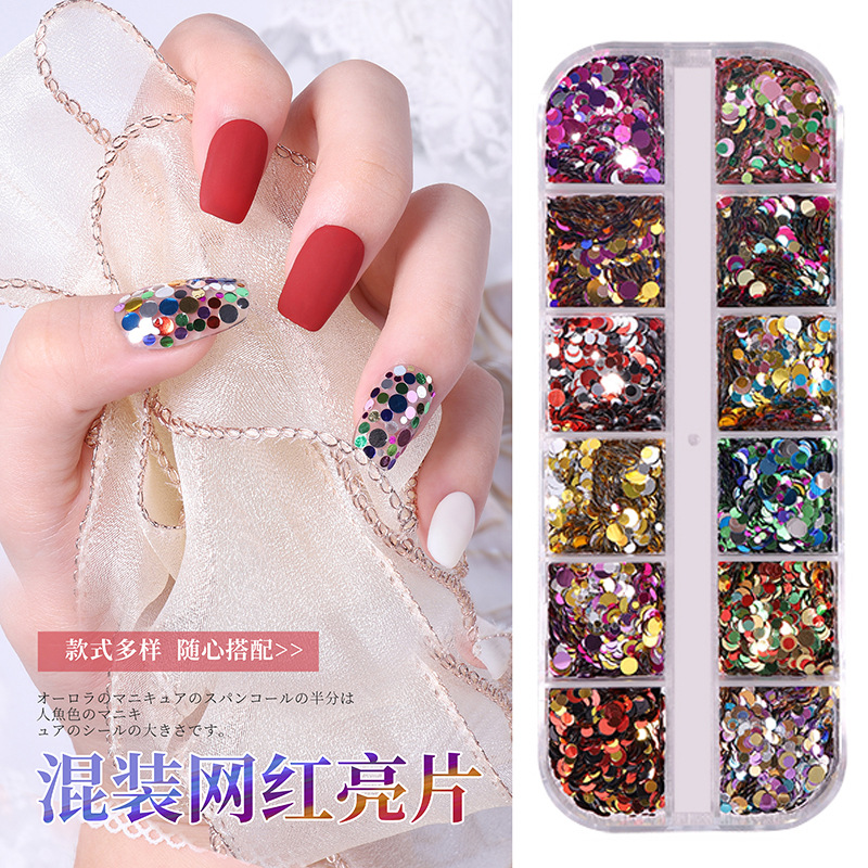 Popular de color de uñas lunares lentejuelas Super brillante blanco suave esmerilado color mágico sirena láser amor tamaño mezclado