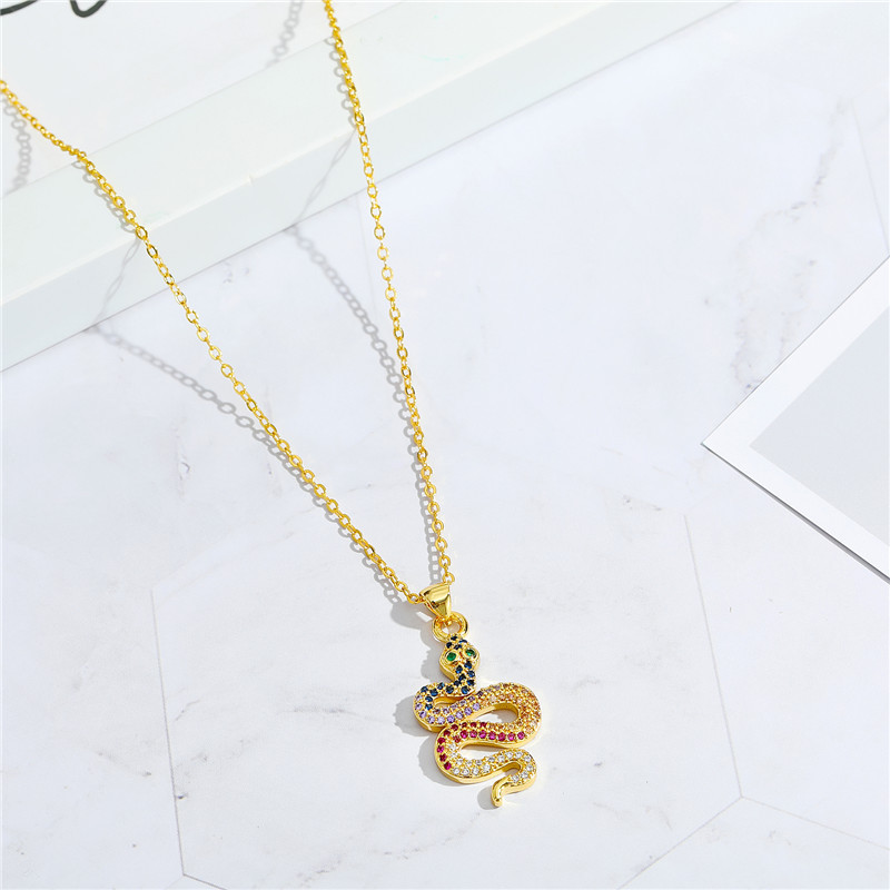 European Cross-border Sold Jewelry Retro Punk Personality Colorful Crystals Snake Boat Anchor Cross Pendant Necklace Clavicle Chain Female display picture 8