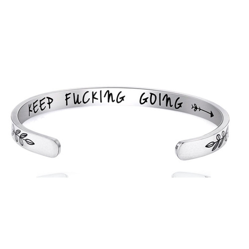 Cross-border fashion keep fucking going stainless steel C-shaped opening bracelet titanium steel engraved bracelet