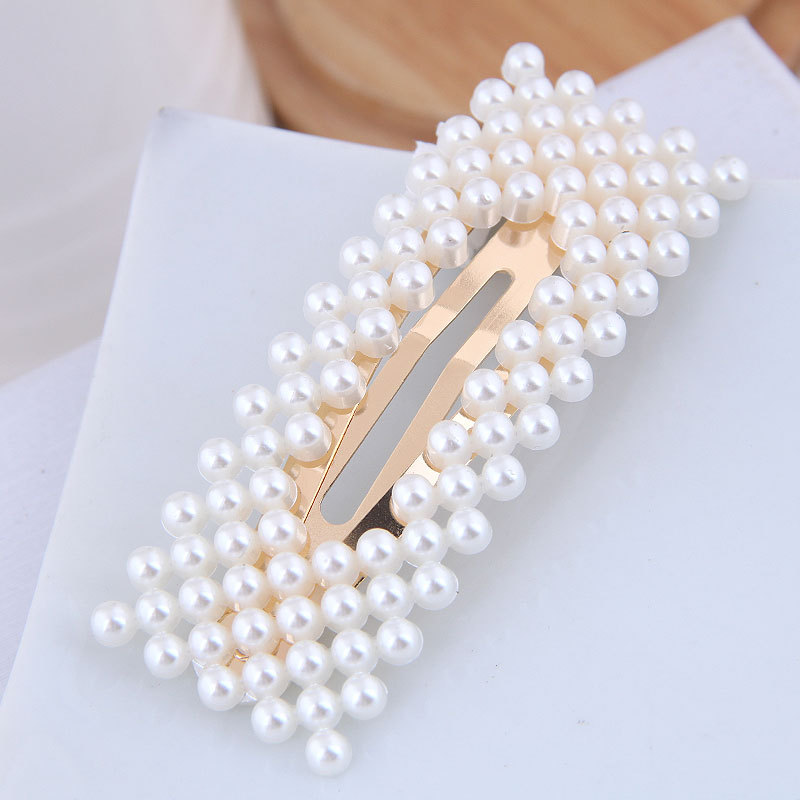 Korea Network Red Pearl Concise Hairpin Edge clamp Hairpin Word folder Concise Pearl Hairpin fashion Card issuance