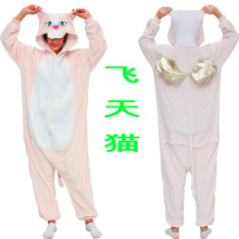 新款法兰绒卡通动物连体睡衣成人男女可爱家居服扮演服猫动物睡衣