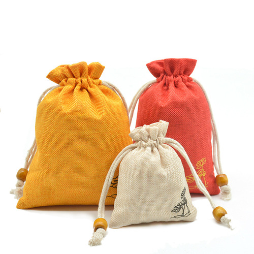 Yiwu manufacturer printed lotus imitation linen bag, Buddhist bead sachet, anti-mosquito bag, herbal powder empty bag wholesale