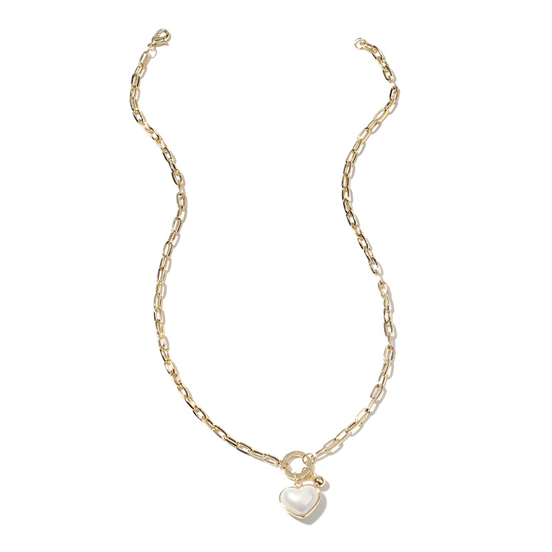 15g Weight Necklace Classification Wedding, Travel Occasion Women'S Gender Fashion Style Gold Color Fashion Simple Pearl White Love Pendant Necklace Fashion Heart-shaped Thick Chain Clavicle Chain For Women Nihaojewelry 4