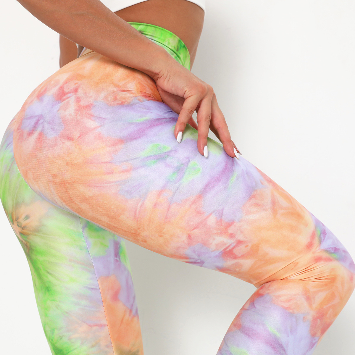 Pantalones de yoga ajustados de cintura cruzada con estampado Tie-Dye NSNS11021