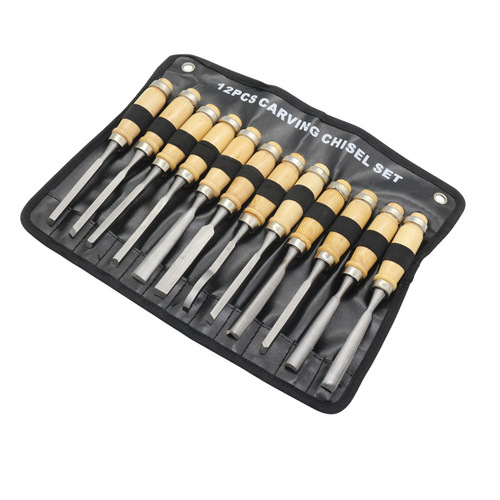 Woodworking carving knife carving chisel set wood chisel flat shovel steel chisel woodworking chisel root carving flower chisel 12-piece set