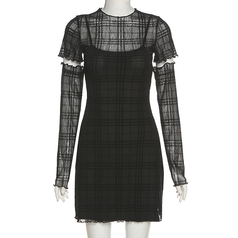 2020 Cross-Border European And American Style Autumn Winter New Women's Slim Fit High Waist Bodycon Fashion Plaid_ecoleips.com