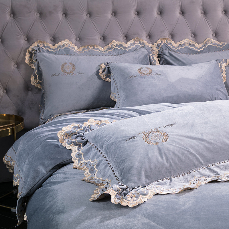 保暖珊瑚绒冬季水晶绒四件套1.51.8米双人床上用品被套床单床笠款|ms