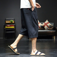 外贸批发2020夏季日系原创男士中国风大码棉麻七分裤男休闲裤短裤