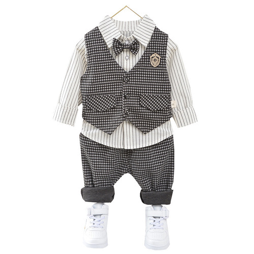Children's clothing boys' spring and autumn clothing set 2020 new children's baby houndstooth vest three-piece set spring fashion style