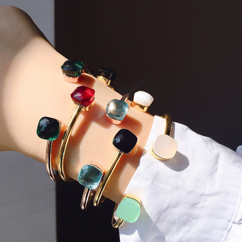 Live supply natural craft processing gem candy color colored stone open bracelet ins Minimalist cold style design