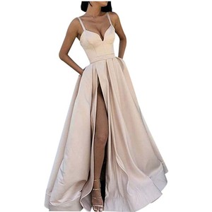 Satin Prom Evening Dress New sling split pocket party dress