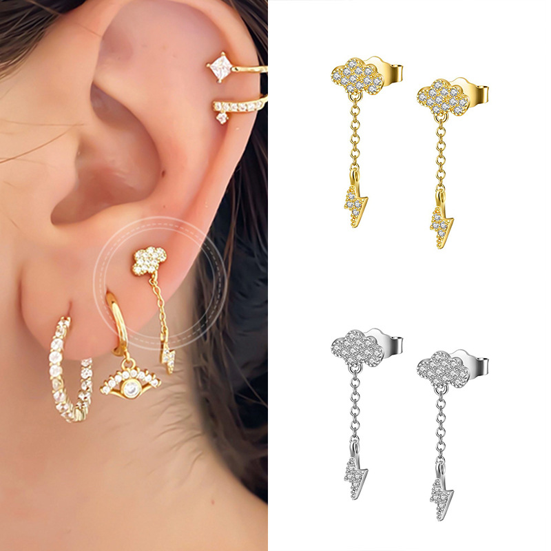 S925 Silver Needle European And American Micro-inlaid Multi-zircon Earrings Female display picture 3