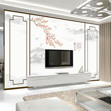 個性電視背景牆紙簡約新中式客廳影視牆裝飾壁紙3D滿庭芳桃花壁畫